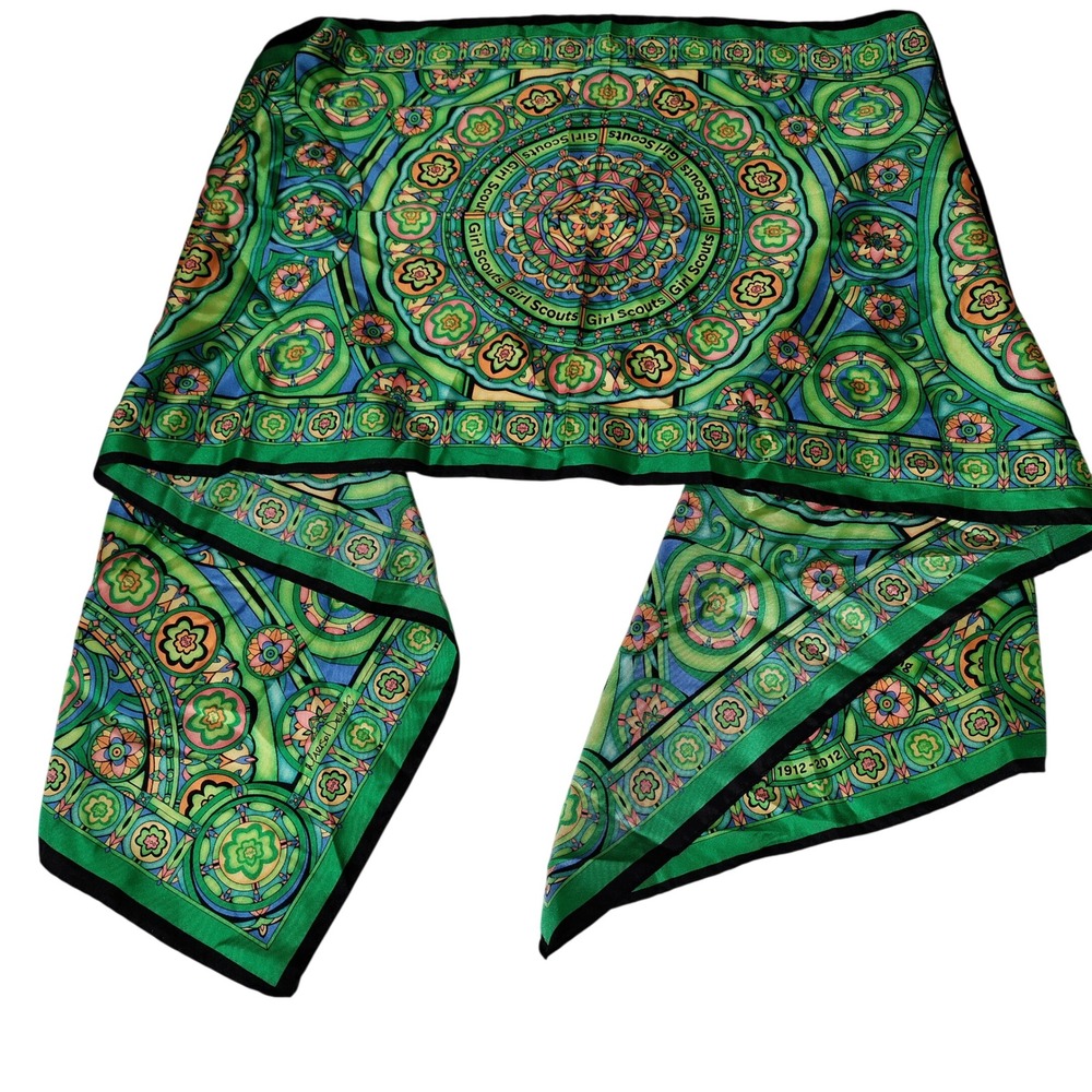 Girl Scouts 100th Anniversary Silk Scarf Marisol DeLuna Green Mandala 1912-2012